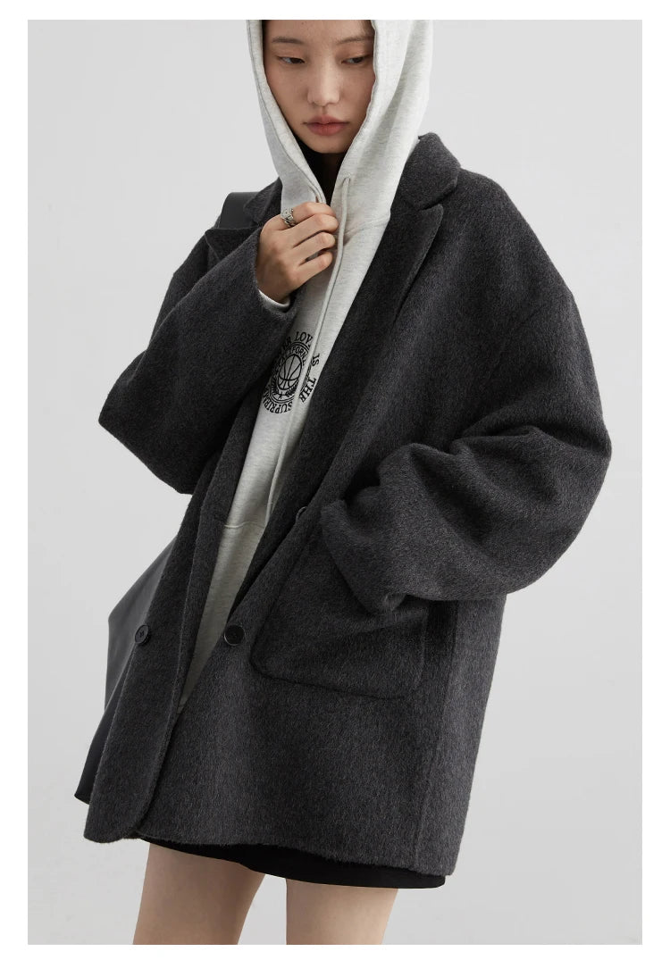 CHIC VEN Women's Woolen Coats Loose Casual Double Breasted Retro Double-sided Jacket Office Lady Outerwear Autumn Winter 2026