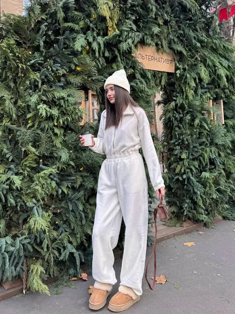 Jumpsuit Women 2026 New Fashionable Long Sleeved Jumpsuit for Women's Casual Half Open Collar Elastic Waist Jumpsuit