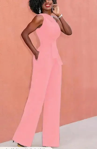 Elegant Skew Collar Belted Jumpsuit