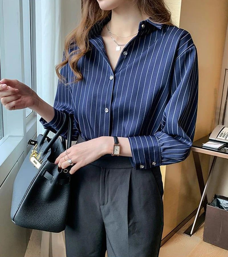Vintage Striped Loose Shirt Women