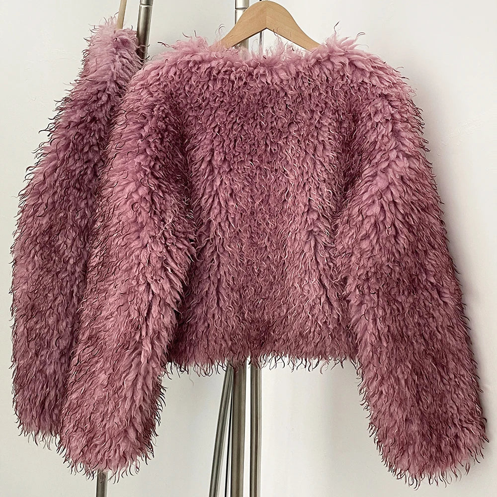 Fur Coat Eco-friendly Coats for Woman Artificial Winter Fur Coat Warm Women's Clothing New in Coats & Jackets Women Tops Stones