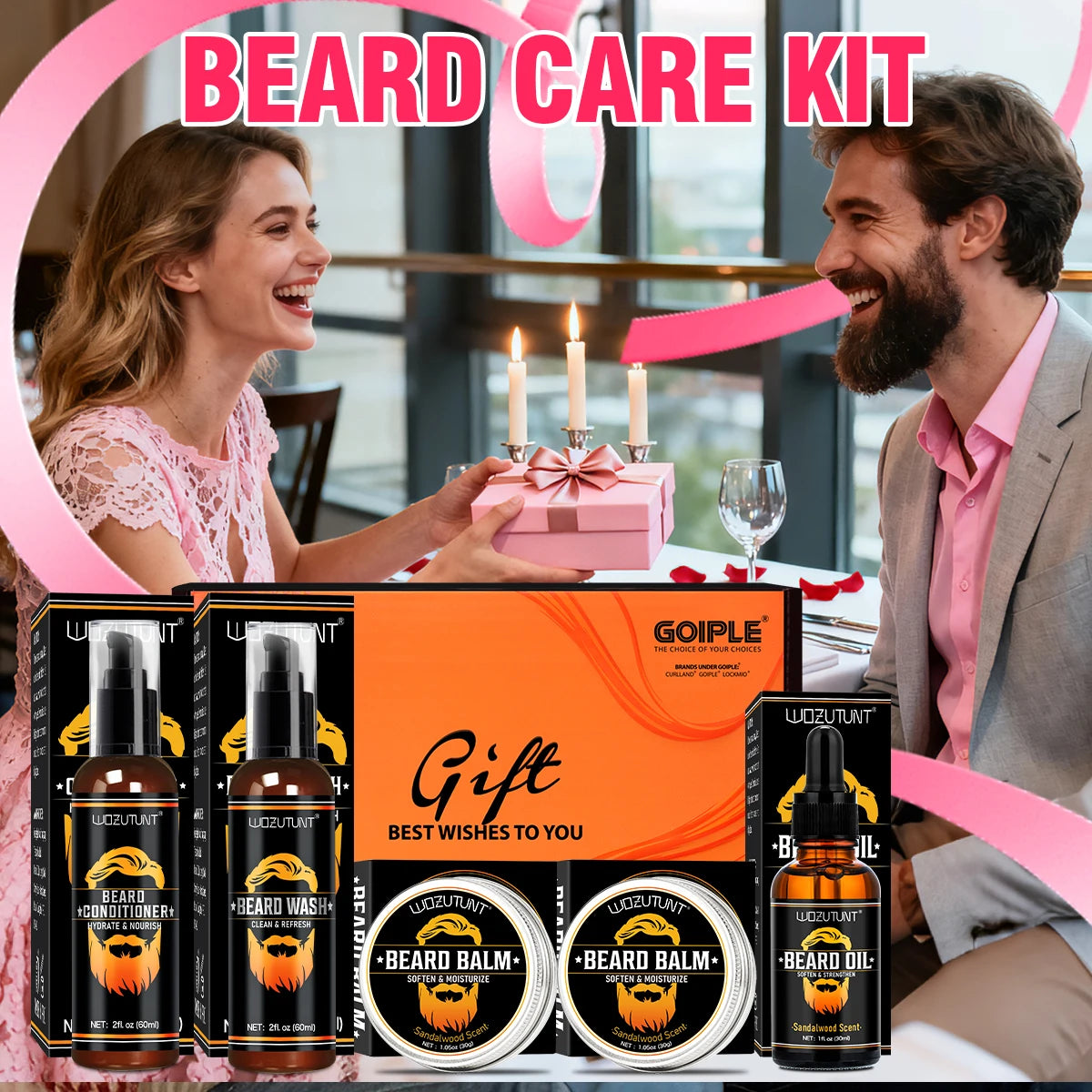 Men Beard Grooming Gift Kit Deep Cleansing Wash and Conditioner Moisturizing Nourishing Beard Oil Styling Butter for Beards Care