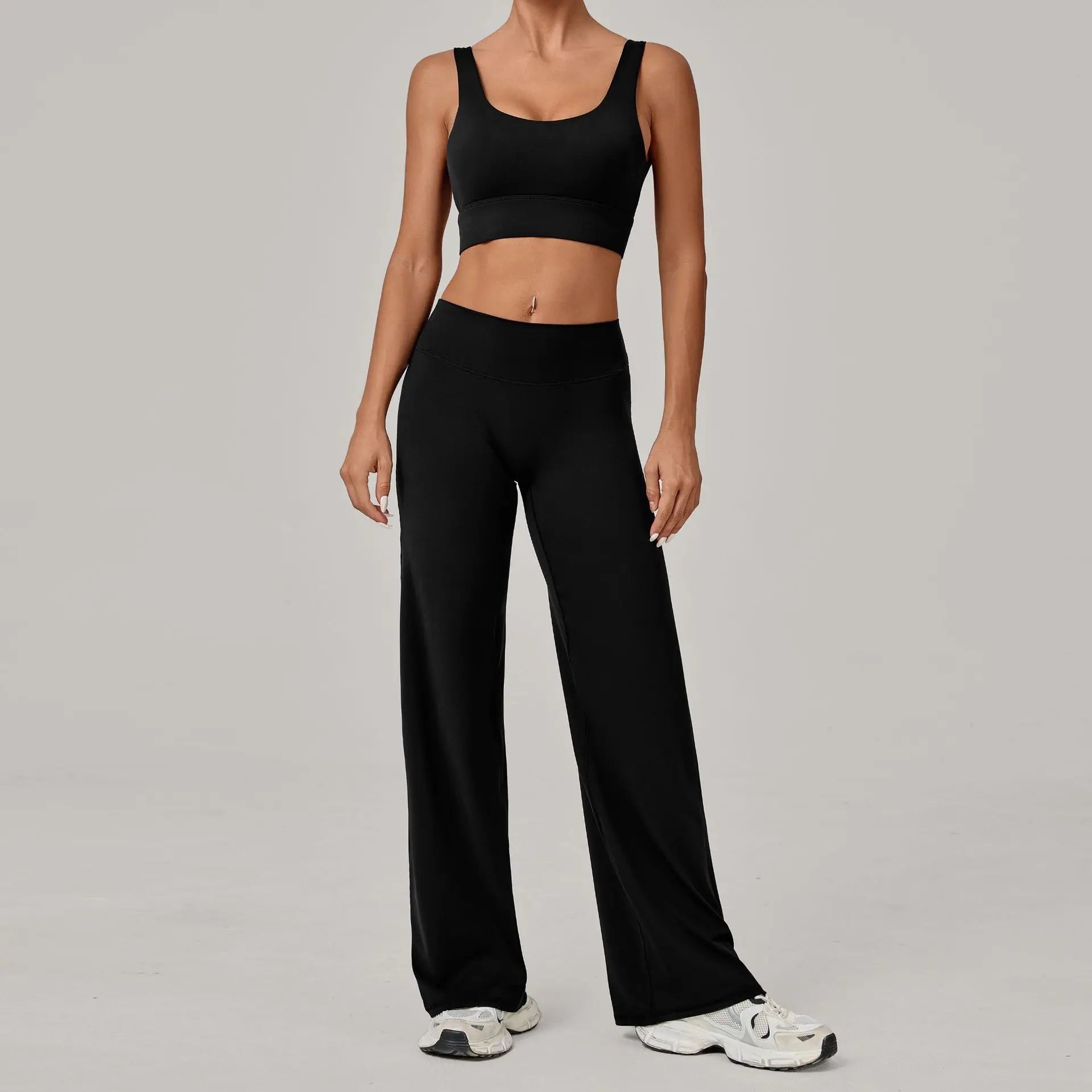 2PCS Yoga Set Women Yoga Pant Workout Tracksuit Sportswear Gym High Waist Straight Leg Bottoms Fitness Bta Sports Suit XP01