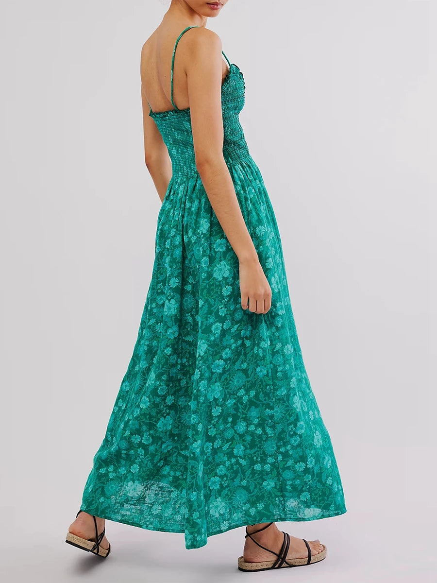 V-Neck Lace Trim Maxi Dress