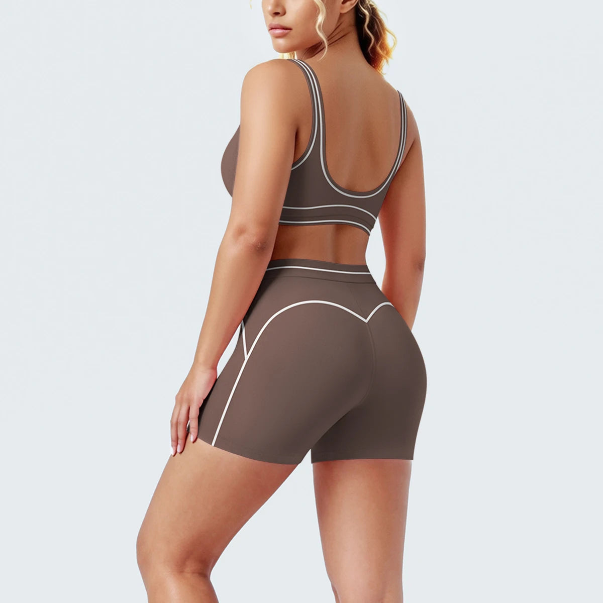 New Woman Yoga Set Color Blocking Sexy Sport Bra Yoga Underwear with Chest Pad High Waist Stripe Running Fitness Shorts Yoga Set