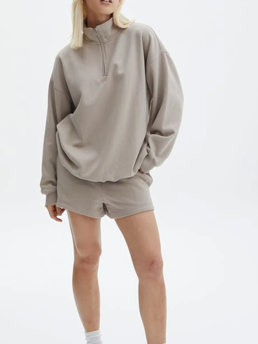 Velvet Zip Sweatshirt Shorts Set