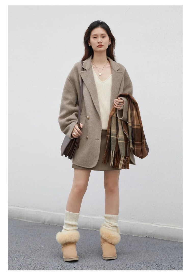 CHIC VEN Women's Woolen Coats Loose Casual Double Breasted Retro Double-sided Jacket Office Lady Outerwear Autumn Winter 2026
