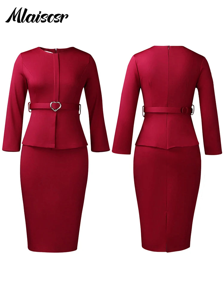 Pencil Midi Dress with Waist Sash