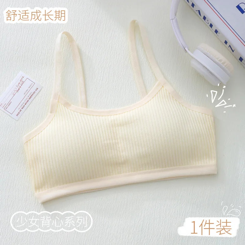 1PC Cotton Teenagers Girls Training Bras Solid Developmental Girls Sports Bras Soft Brassiere Kids Tank Tops Children Underwears