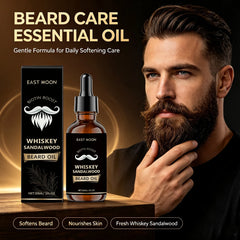 Men Biotin Beard Oil Soften Rough Beard Whiskey Sandalwood Beard Care Oil Hydrate Soothe Under-Beard Skin Men Facial Hair Serum