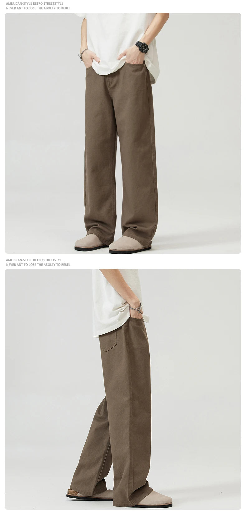 100％ Cotton Men's Baggy Straight Jeans Comfortable Soft Casual Pants Fashion Korean White Brown Denim Trousers Male Clothing