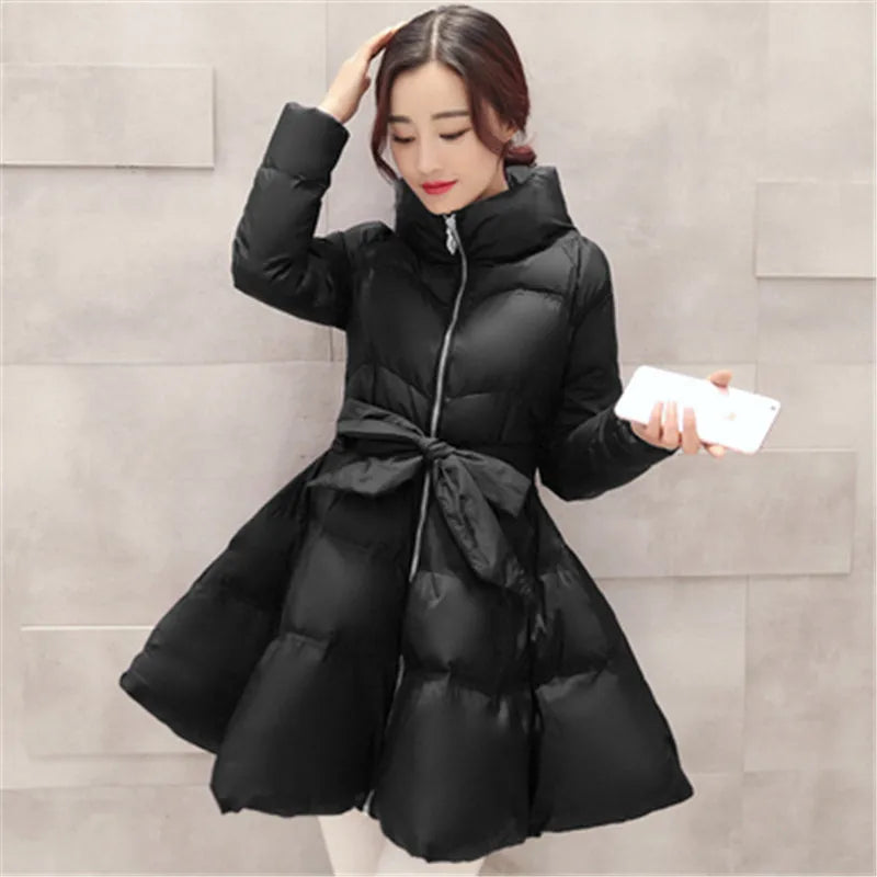 2023 New Fashion Winter Coats Women Warm Outerwea Cotton Padded Jackets Womens Clothing Belt Zipper Parkas Femme A-word Jacket