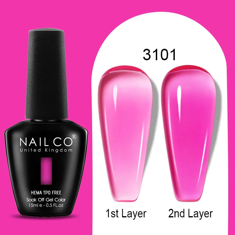 NAILCO 15ml Colorful Jelly Gel Nail Polish Gorgeous Color HEMA TPO FREE Soak Off UV LED Semi Permanent Long Wear Gel Varnish