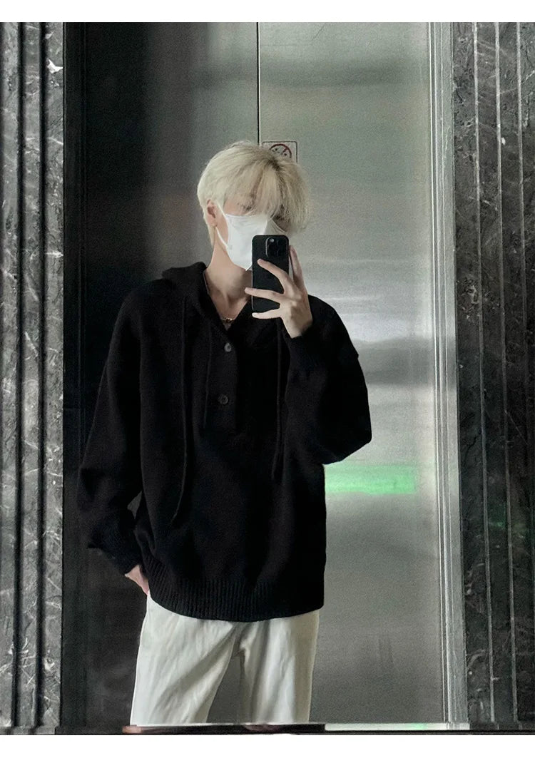 New Autumn Winter Sweaters for Men Loose Trendy Brand Hooded Pullover Sweaters