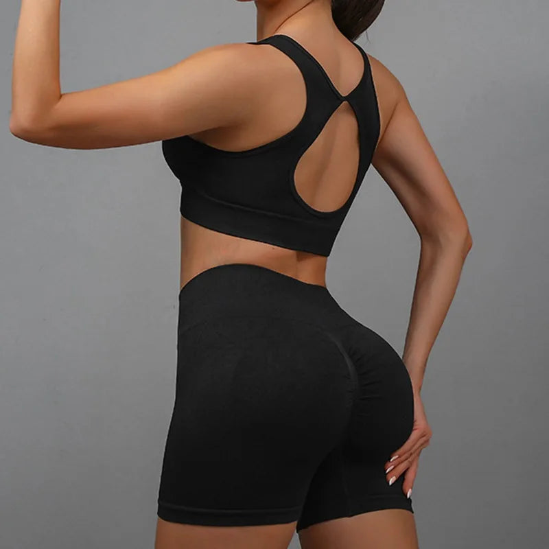 2Pcs Women Yoga Outfit Set Sports Fitness Vest Running Workout Shorts Suit Gym Training Active Wear Handmade Accessory