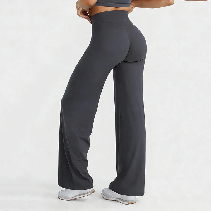Sports Yoga High Waist Flared Leggings Women Gym Naked Feel Lift The Hips Wide Leg Pants Woman Pilates Running Sport Trousers
