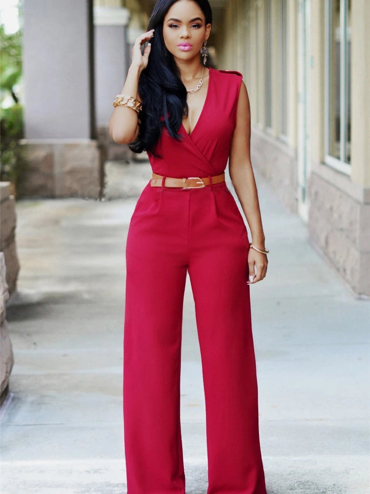 Elegant Deep V Wrap Jumpsuit
