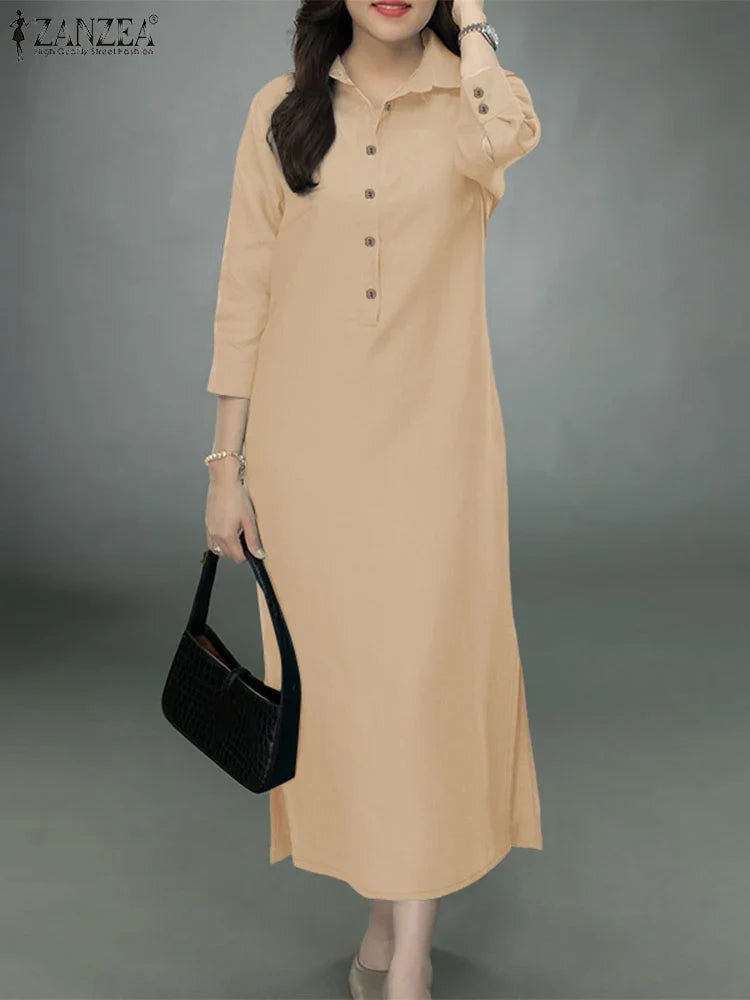 Elegant Lapel Solid Midi Dress