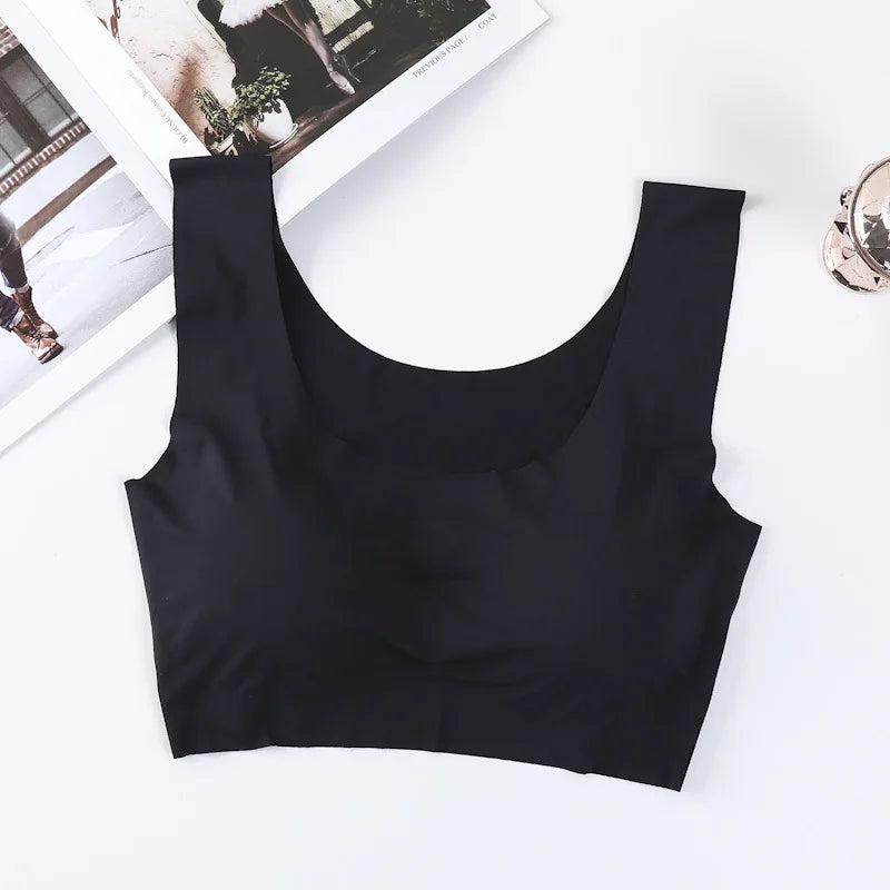 Wire-Free Sports Bra Seamless Ice Silk Small Chest Push-up Bra Prevent Sagging Thin Back Beauty Large Size Bra