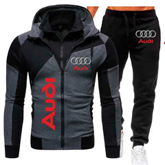 Tracksuit Audi Car Logo Print Sportswear 2 Pieces Sets Warm Fleece Clothing Hooded Sweatshirt+Pants Sport Suit Audi Men Clothing