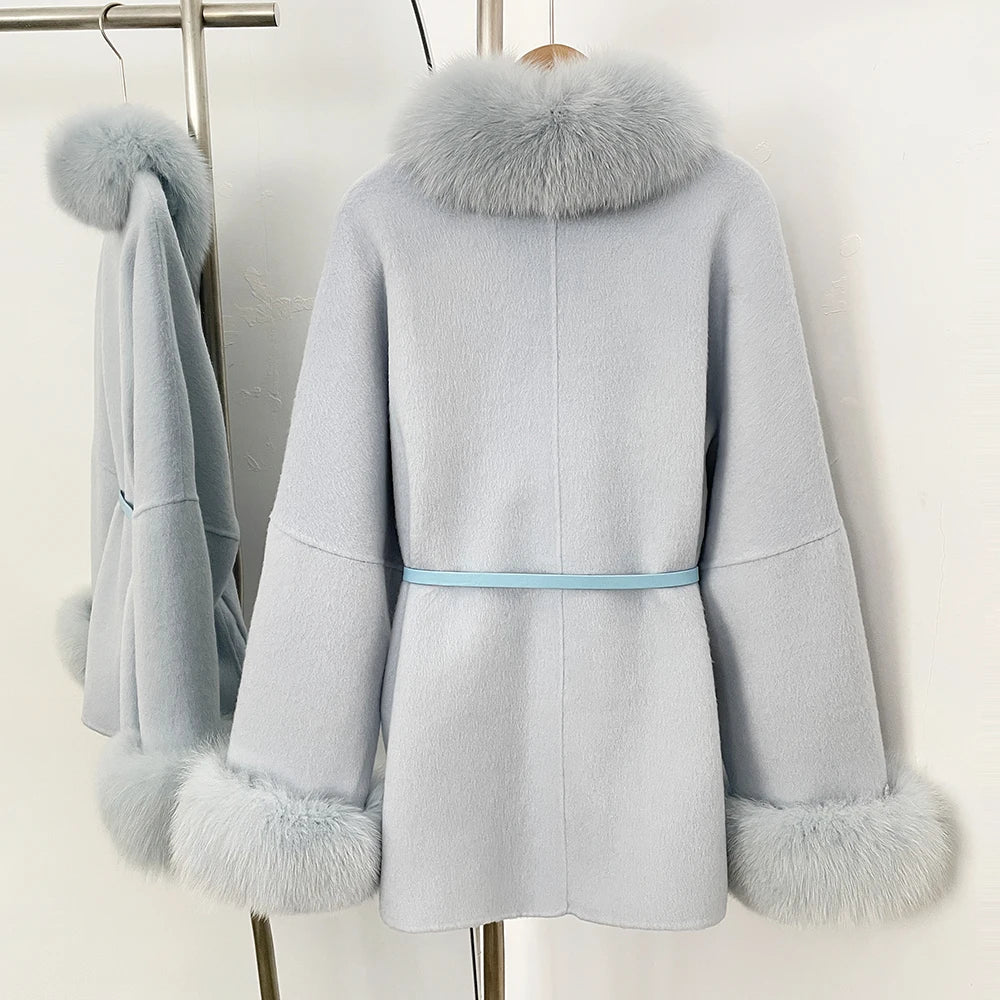 Luxury Wool Fur Winter Long Coat