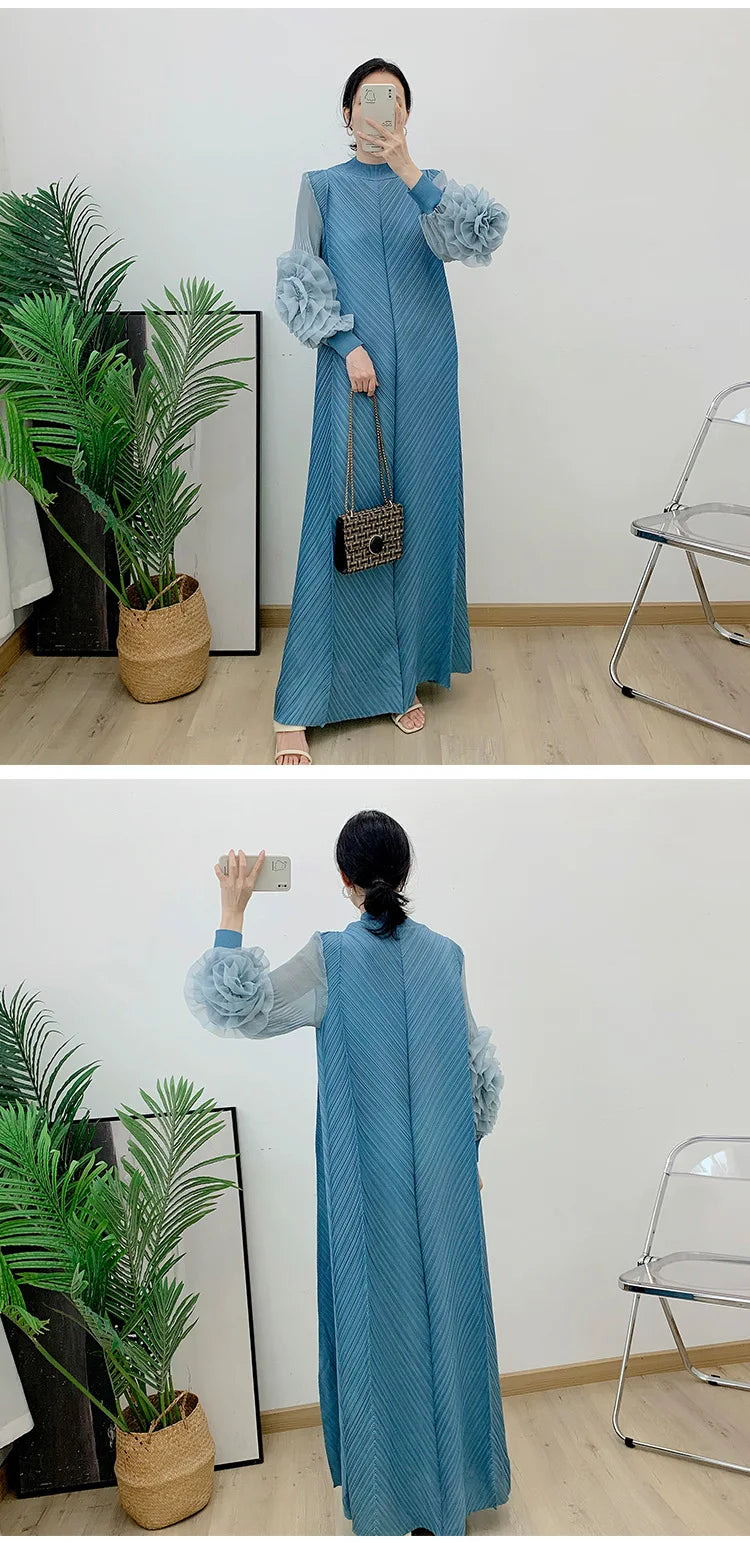Women Elegant Evening Party Dresses 2025 Summer New Solid Colour Classic Long Sleeve Plate Flower Design Prom Dresses Female