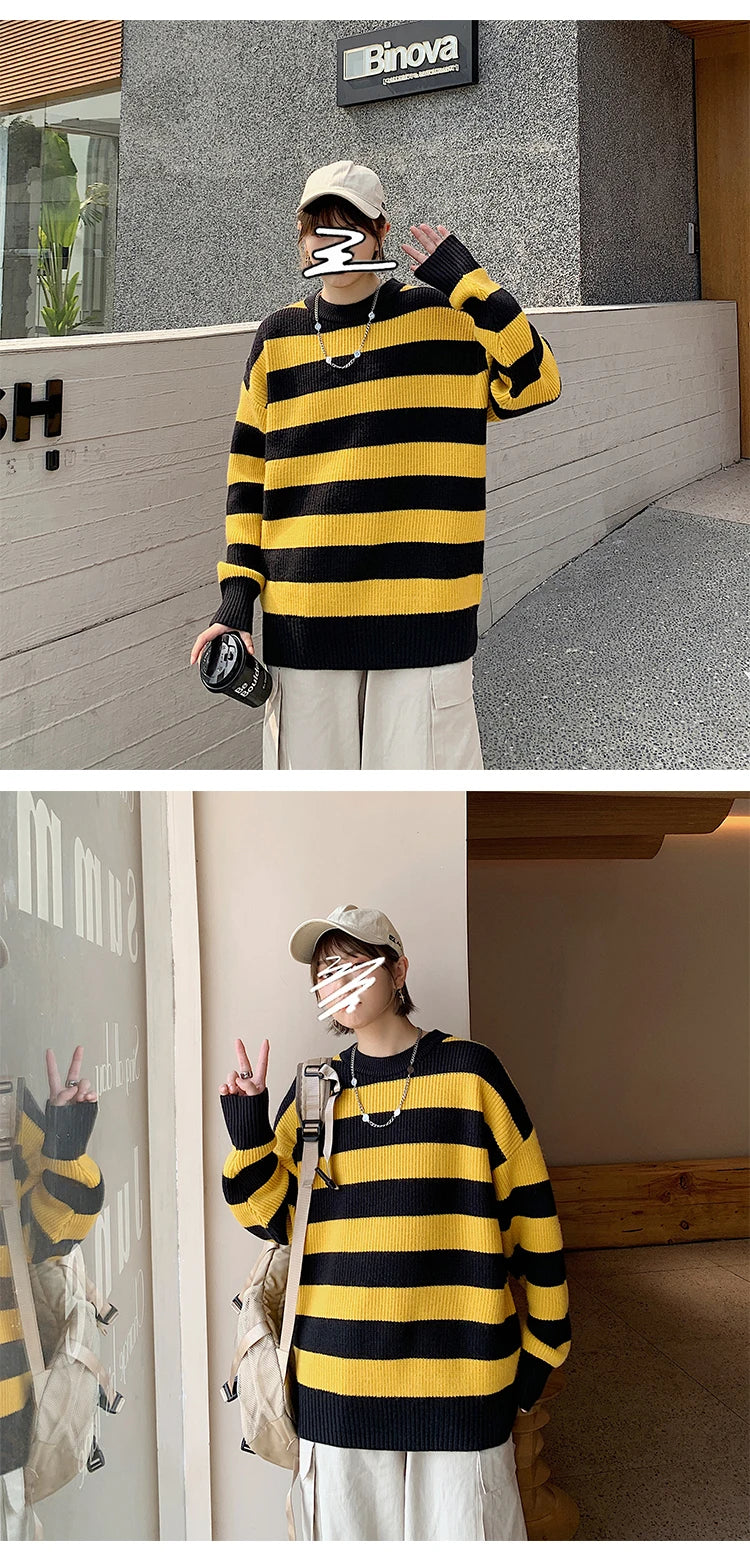 Striped Knitted Sweater Men Women Vintage Tate Langdon Loose Sweaters Harajuku Green Warm Autumn Jumper Pullover Unisex Casual