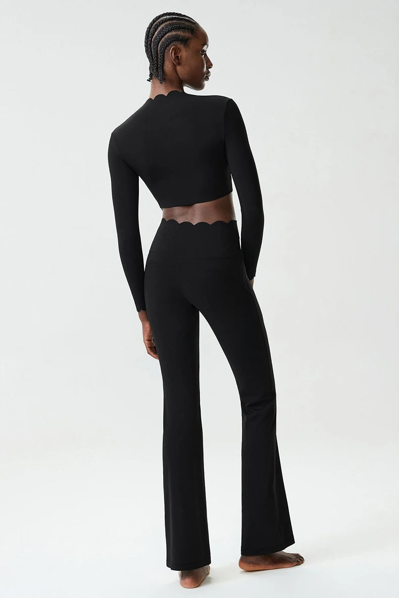 Women Two Pieces Fitness Yoga Set Solid Color Long Sleeve Gym Sportswear Breathable Quick Dry Workout Clothes Female Suit