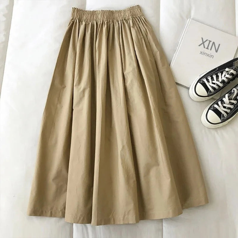 Elegant High Waist Pleated Midi