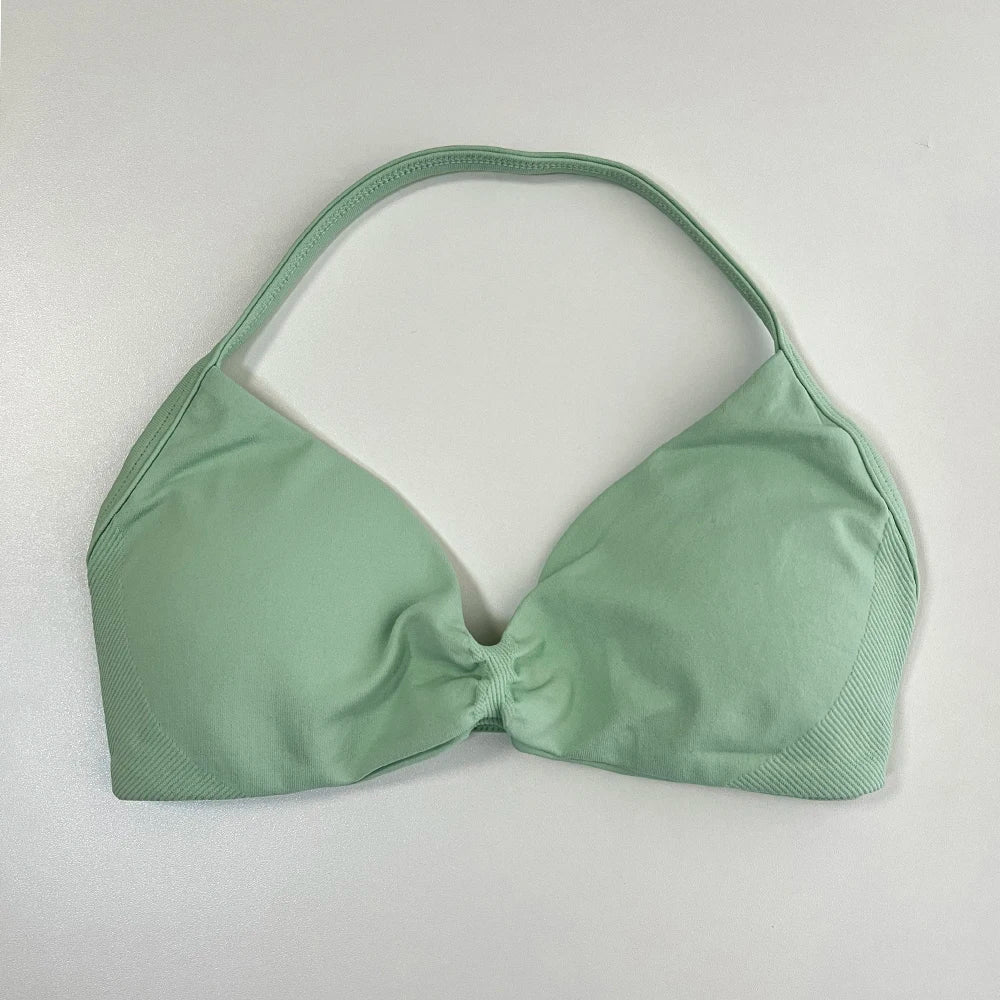 Sports Bra Women Strappy Backless Sports Top With Removable Cups Workout Clothing Gym Crop Top Fitness Seamless Halter Yoga Bra