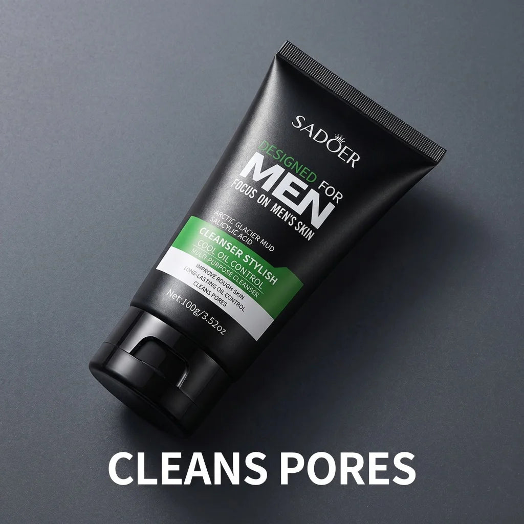 Men Glacier Mud Salicylic Acid Cleanser Long Oil Control Deep Purify Pores Wash Daily Grime Soft Coarse Skin Facial Cleanser
