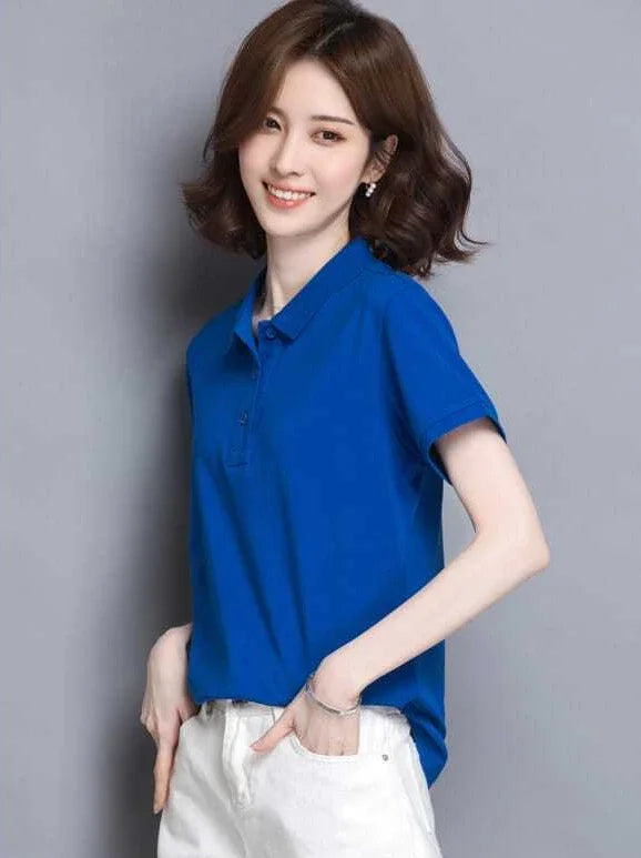 Minimal Button Polo Tee Women