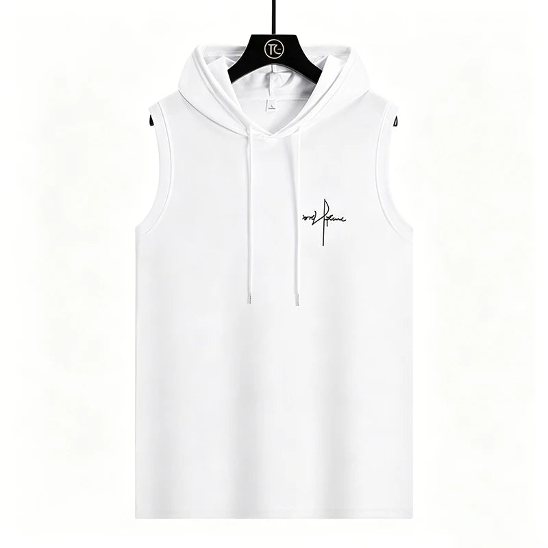 Summer Men‘s Workout Tee Running Training Hooded Sleeveless Gym Fitness Top Fashionable Loose Quick Drying Sports Tank Top