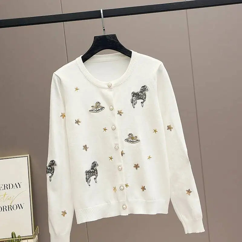 Embroidered Knit Cardigan Sweater