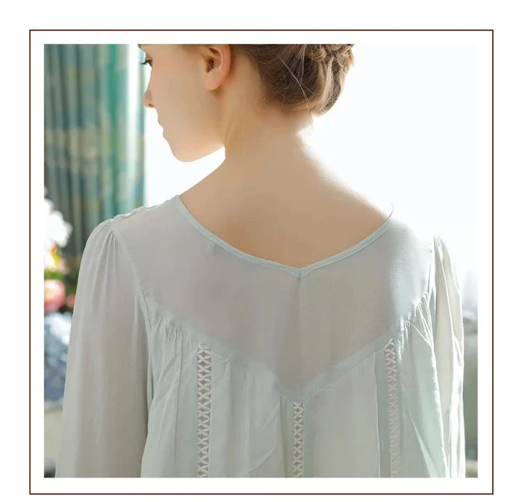 Romantic Lace Nightdress Women French Style Fairy Sleep Lace Dress Elegant Long Sleeve Cotton Nightgown Victorian Loungewear