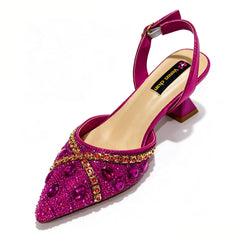 Pointed Toe High Heels Shoes and Matching Bag Set Women Fashion PU Leather Pumps Shoulder Bag Party Wedding Dress Footwear Handb