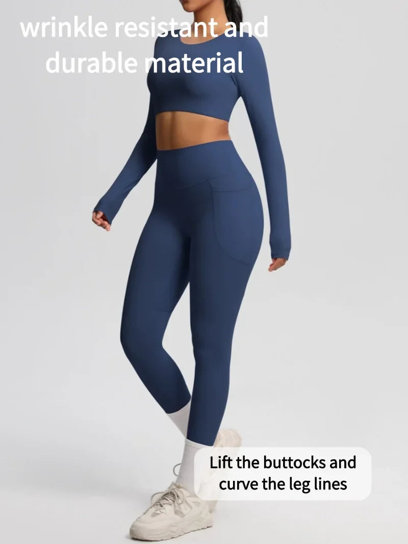 Yoga Gym Set Women Sports Impact Longline Strappy Top Fitness Overalls Sets Womens 2 Piece Sportswear Woman Gym Leggings Solid