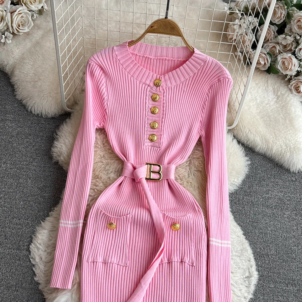 Elegant Rib Knit Pencil Dress