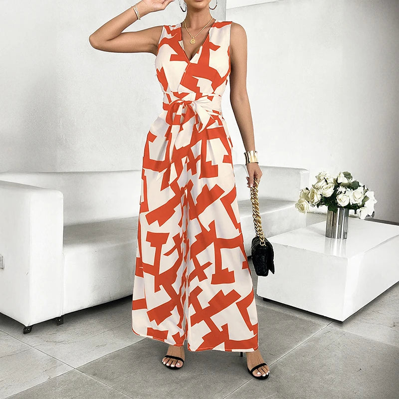 Vacation V Neck Wide Leg Jumpsuit