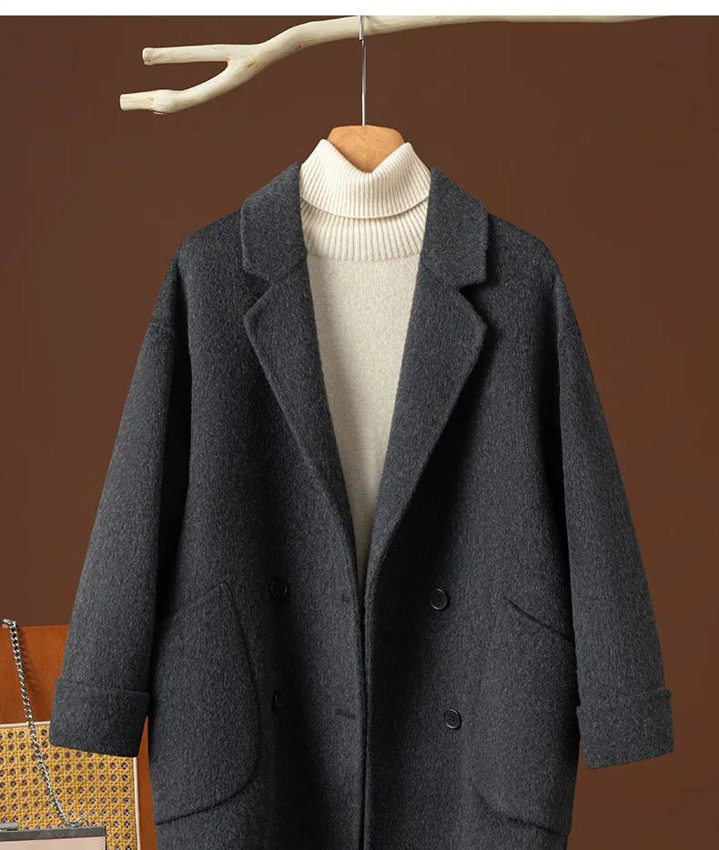 Women Double-sided Wool Coats Autumn Winter Korean Loose All-match Woolen Jacket Female Simple Solid Suit Collar Wool Jacket