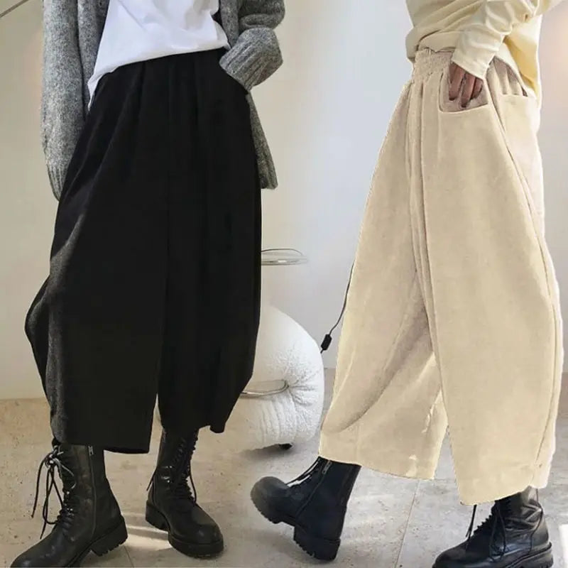 Women's Wide-Leg Pants Oversized Casual Harem Trousers with Pockets