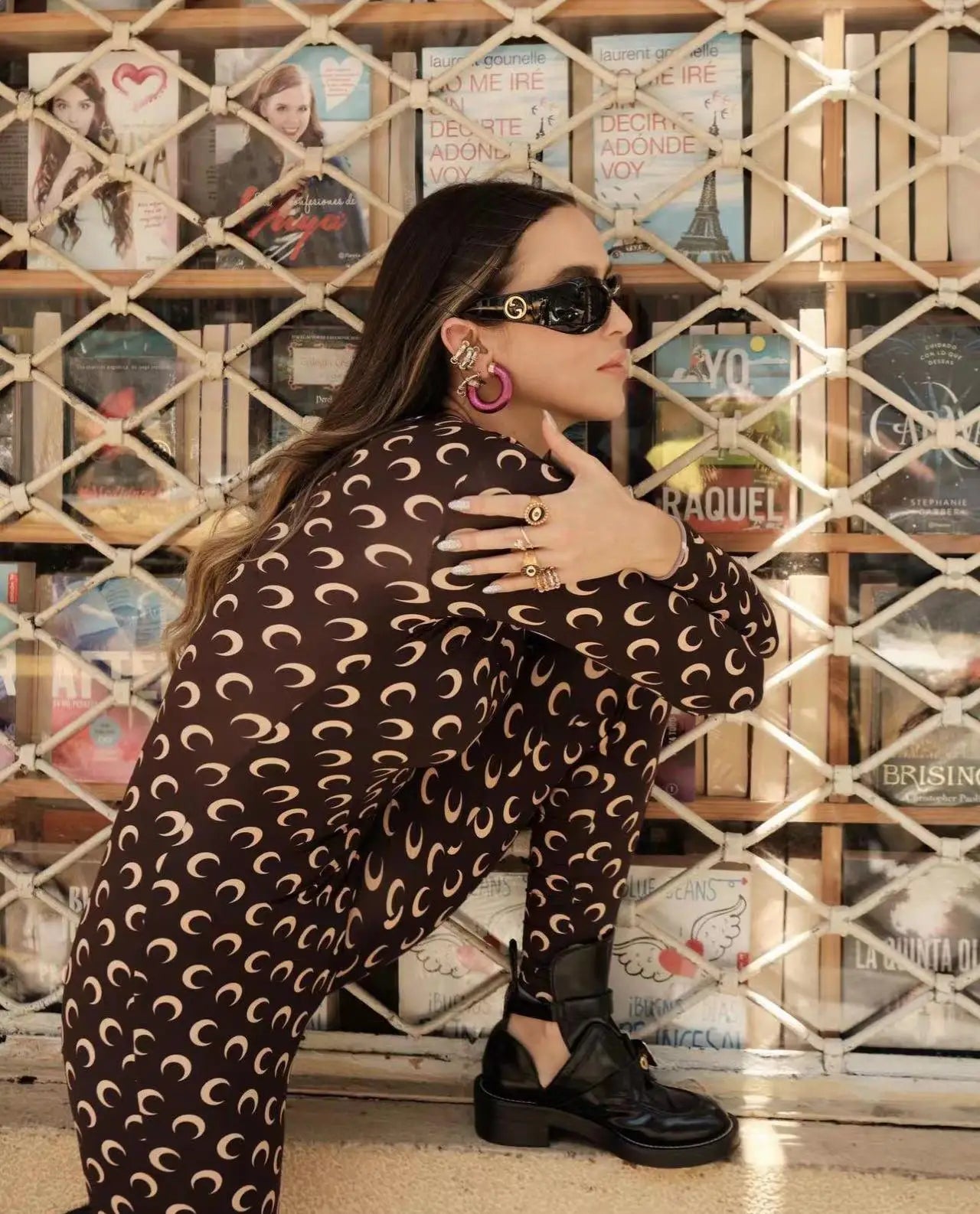 Women Jumpsuit Y2K Streetwear Moon Print Jumpsuit Elastic Long Sleeve Round Neck Autumn Sexy Fashion Bodysuit
