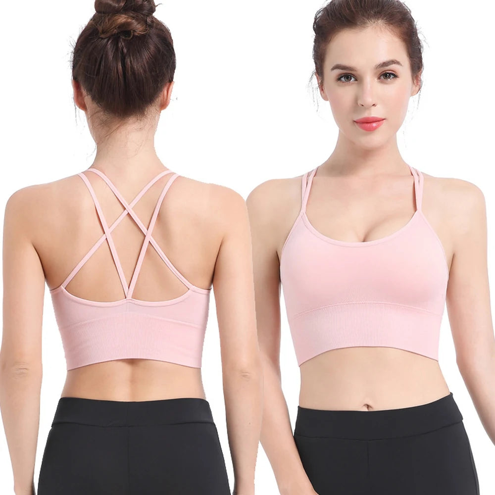 1Pcs Women Sports Bras Seamless Criss Cross Back Sexy Padded Fitness Yoga Vest Gym Running Crop Top Breathable Beauty Bras