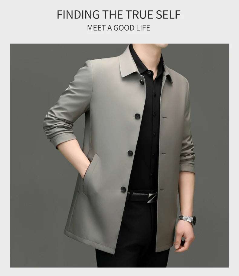 Solid Lapel Business Trench Coat