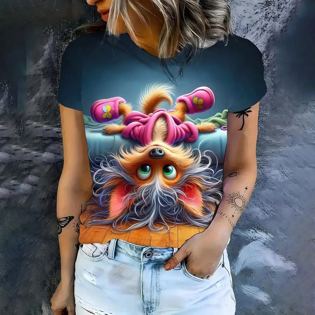 Playful Oversized Cartoon Casual Tee