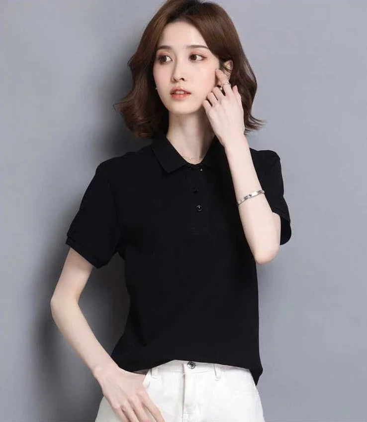 Minimal Button Polo Tee Women
