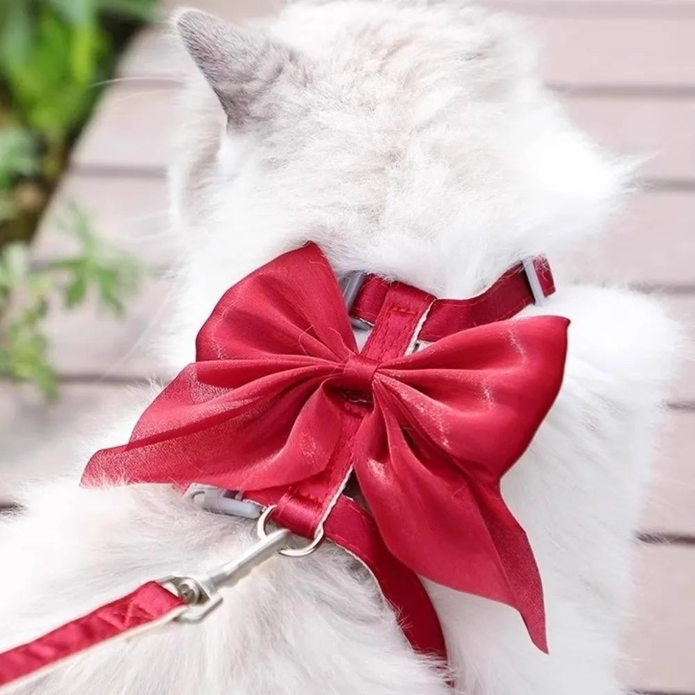 Pet Accessories Adjustable Pet Harness Cute Bow Breathable Dog Chest Strap Escape-Proof Comfort Cat Leash for Dogs Puppy Rabbit