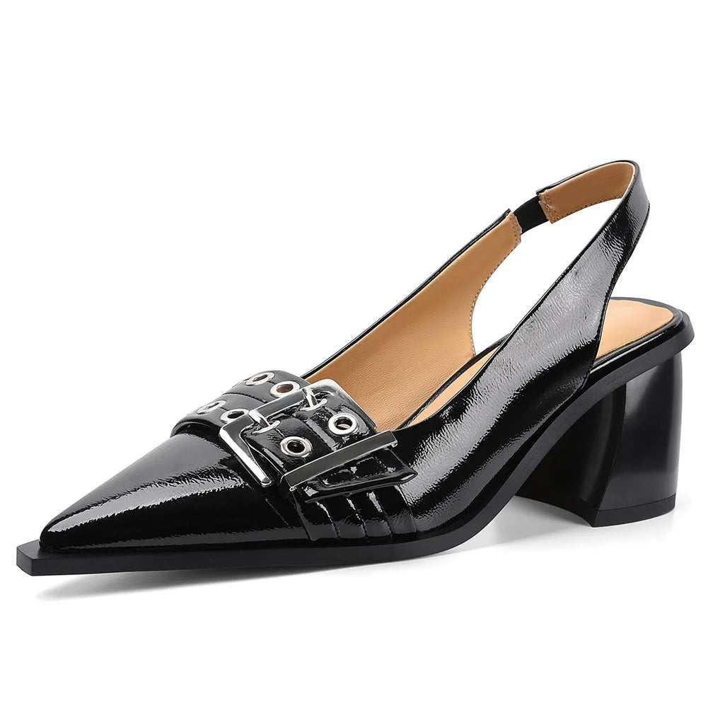 Women Buckle Slingback Block Heel Pumps