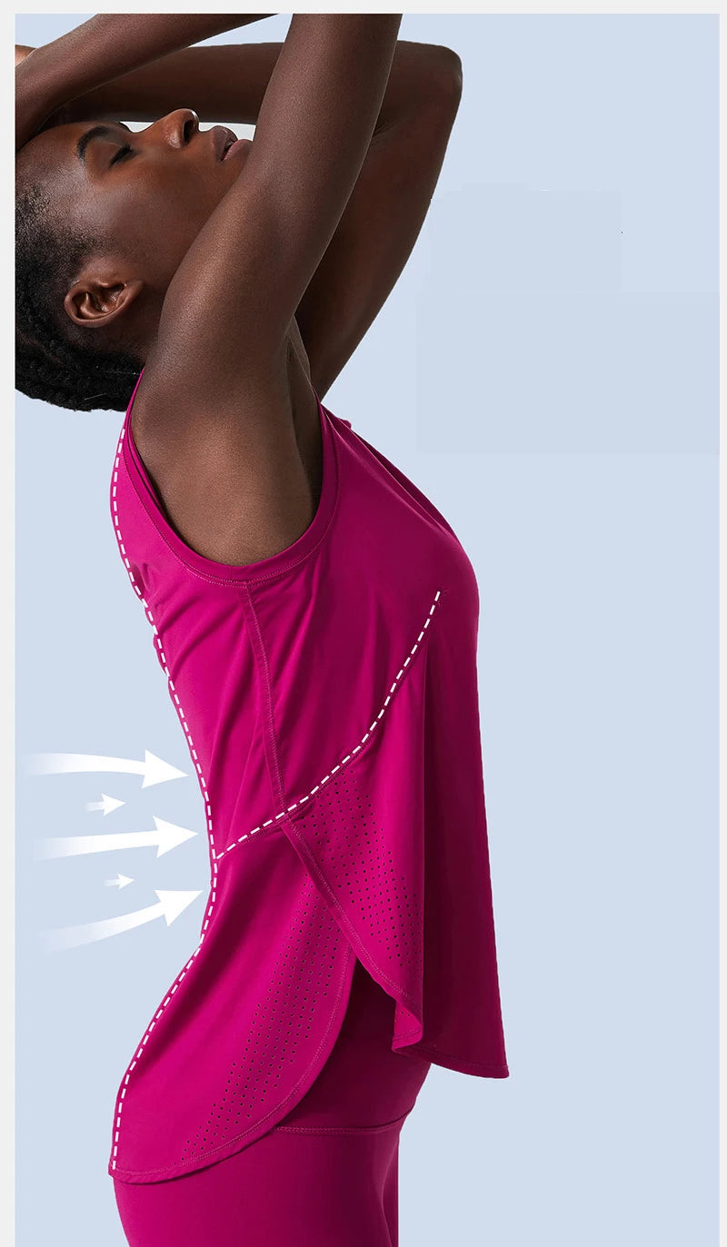 Yoga Sport Top Women Gym T Shirt Workout Clothing Wear Loose Cover Hip Shirt Quick Dry Vest Cropped Blouse Cool Tank Tops
