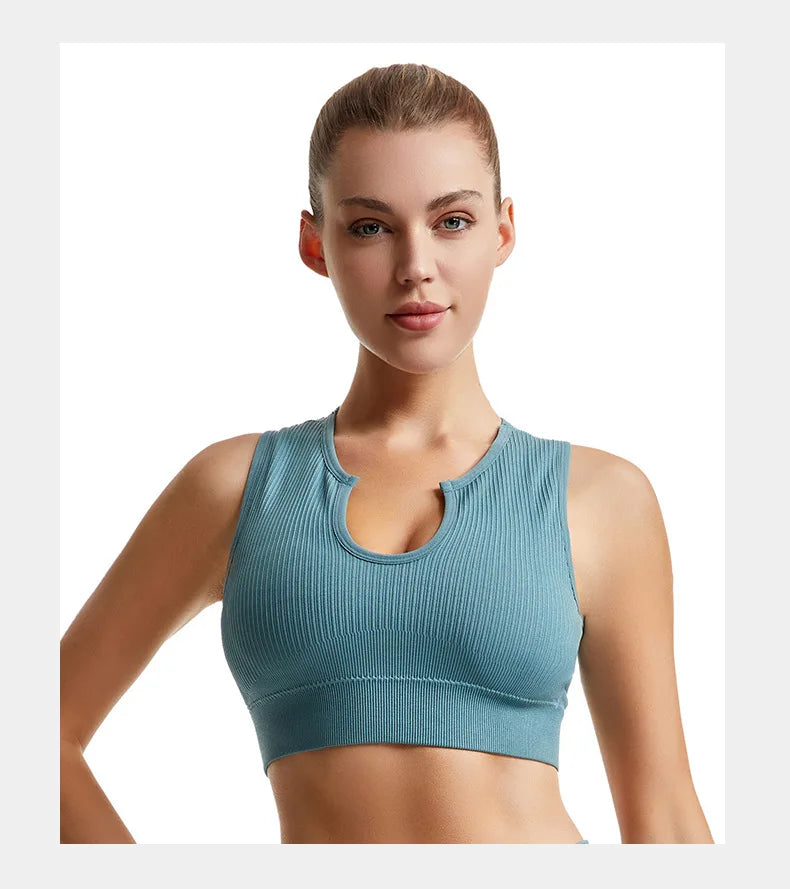 Women's Sleeveless Sports Bra Navel-Leaking with A Chest Pad  Highly Elastic Vest Sexy Stretchy Breathable Bra